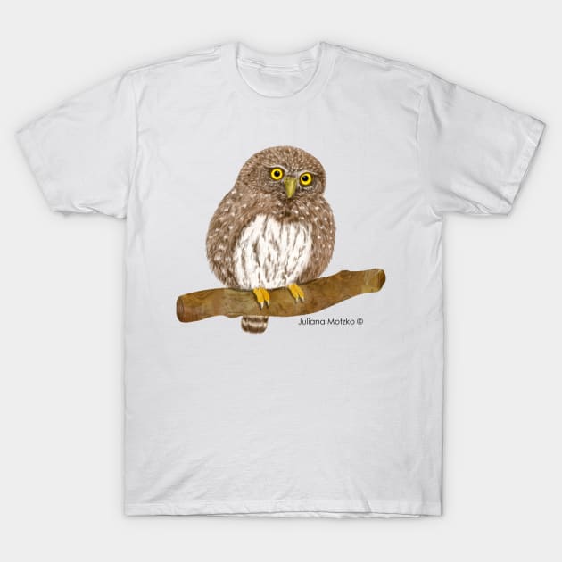 Northern Pygmy Owl Realistic Illustration T-Shirt by julianamotzko